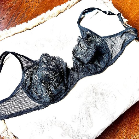 Vintage Lou Bra from Paris, France Lace Underwire Black Fishnet Bra NWT - Picture 2 of 16